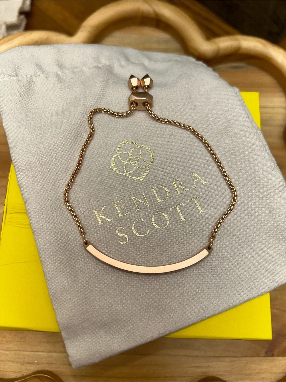 Kendra Scott Rose Gold Baguette Bar Bracelet with Clear Stones